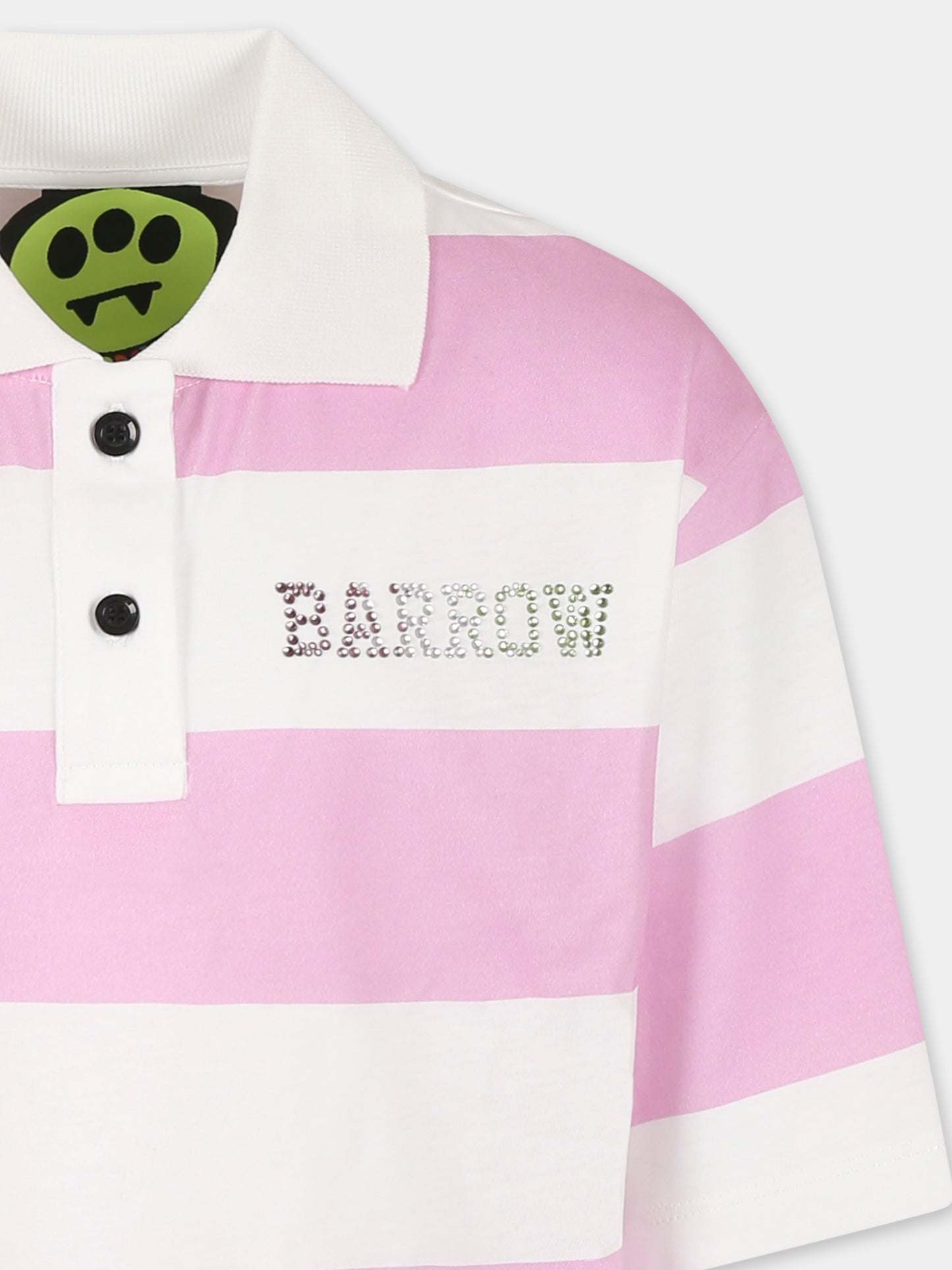 Polo crop rosa per bambina con logo e strass,Barrow,S5BKJGPO101 BW014/04