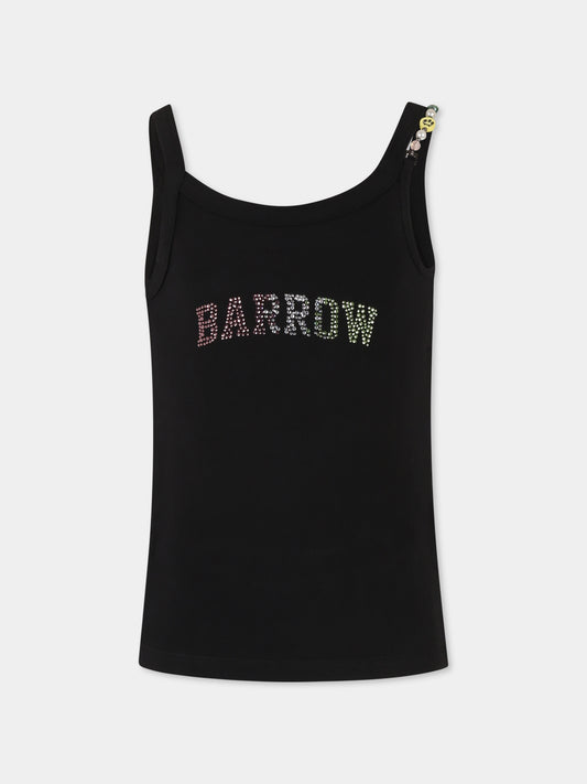 Canotta nera per bambina con logo e strass,Barrow,S5BKJGTA103 110