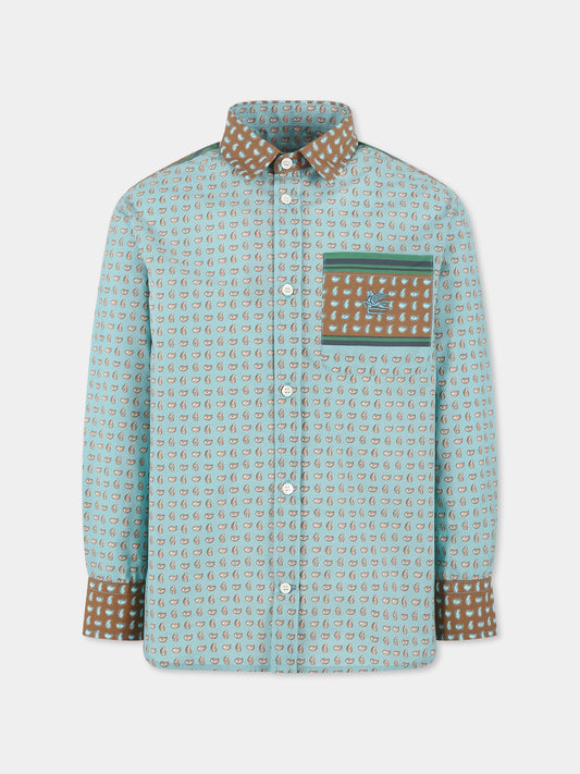 Camicia celeste per bambino con stampa Paisley,Etro,GW5P00 P0476 60IMA