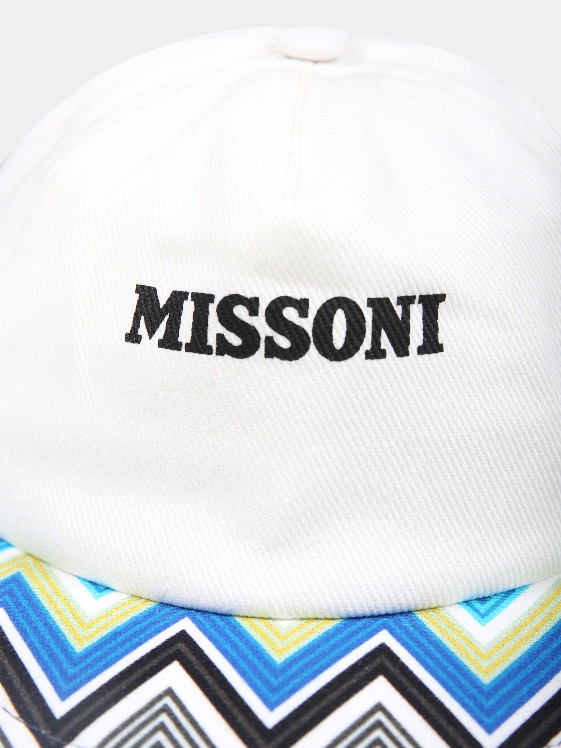 Cappello bianco per bambino con logo e motivo chevron,Missoni,MW0P07 Z3127 100AZ