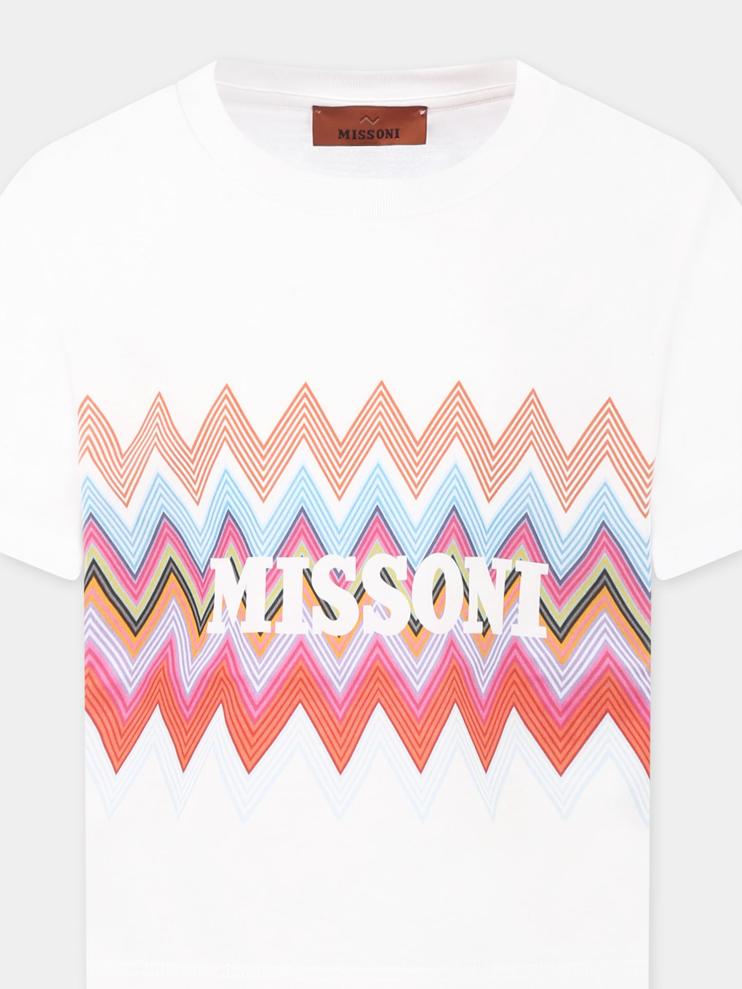 T-shirt bianca per bambina con logo e motivo chevron,Missoni,MW8A91 J0177 100MC