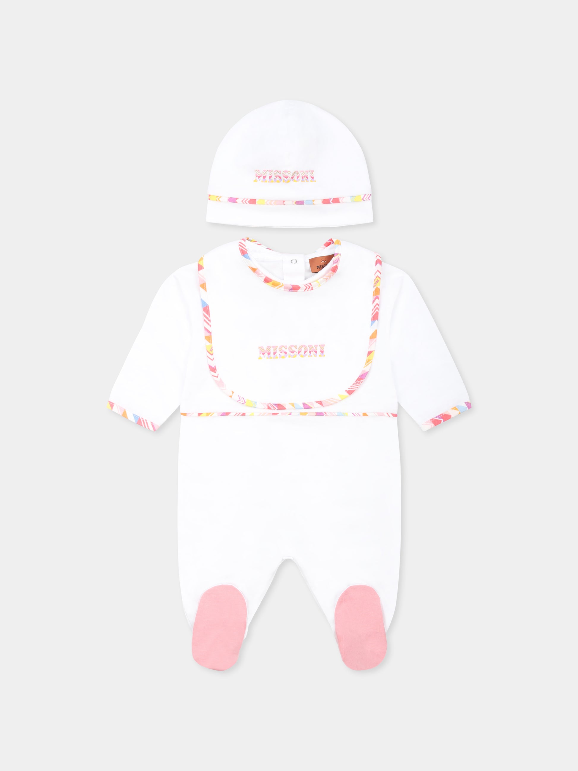 Set tutina bianco per neonata con logo,Missoni,MWB010 Z0082 100