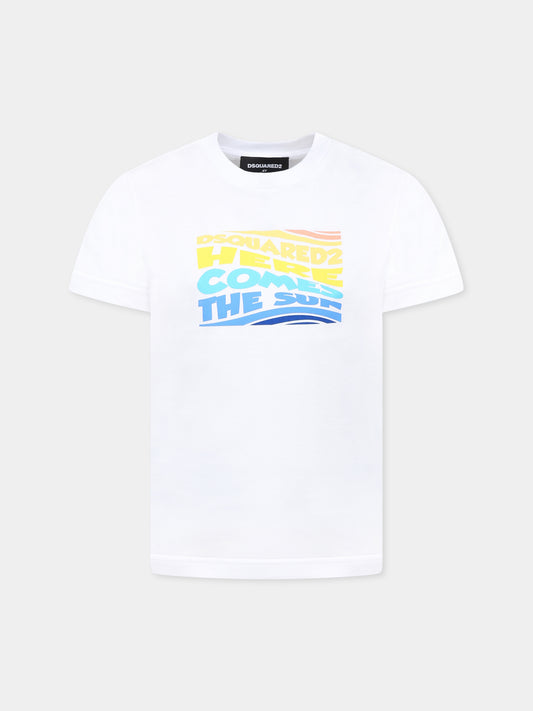 White t-shirt for boy with logo