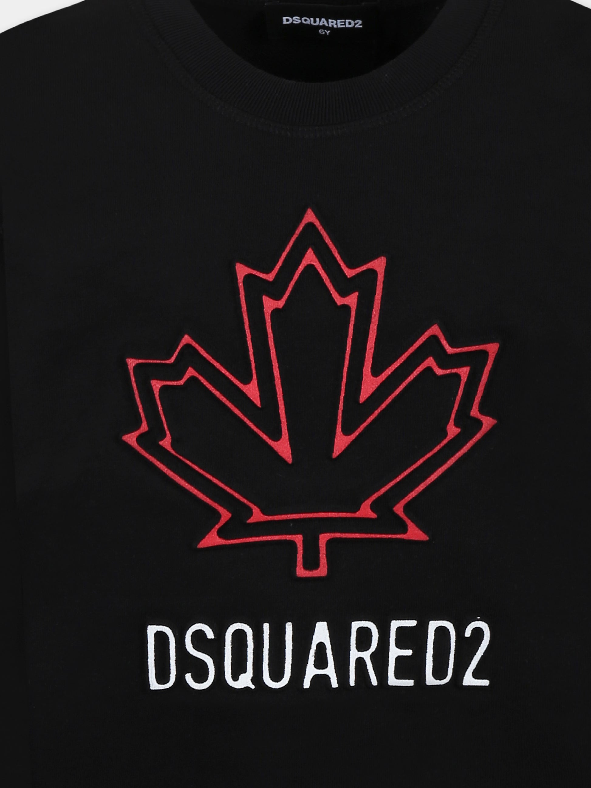 Felpa nera per bambino con logo e foglia d'acero,Dsquared2,DQ2786 D0A9U D2S883U DQ900