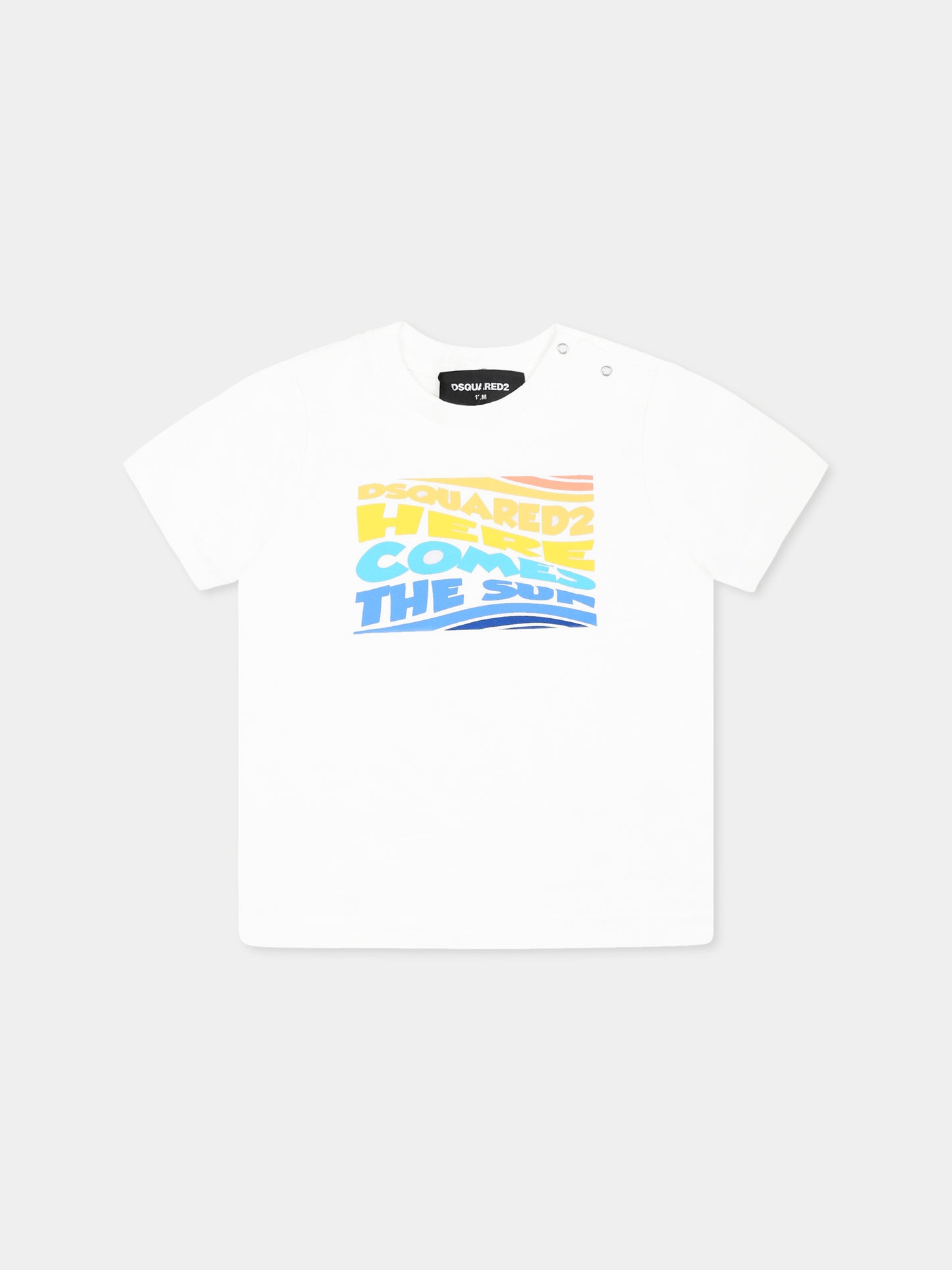 White T-shirt for baby boy with multicolor logo