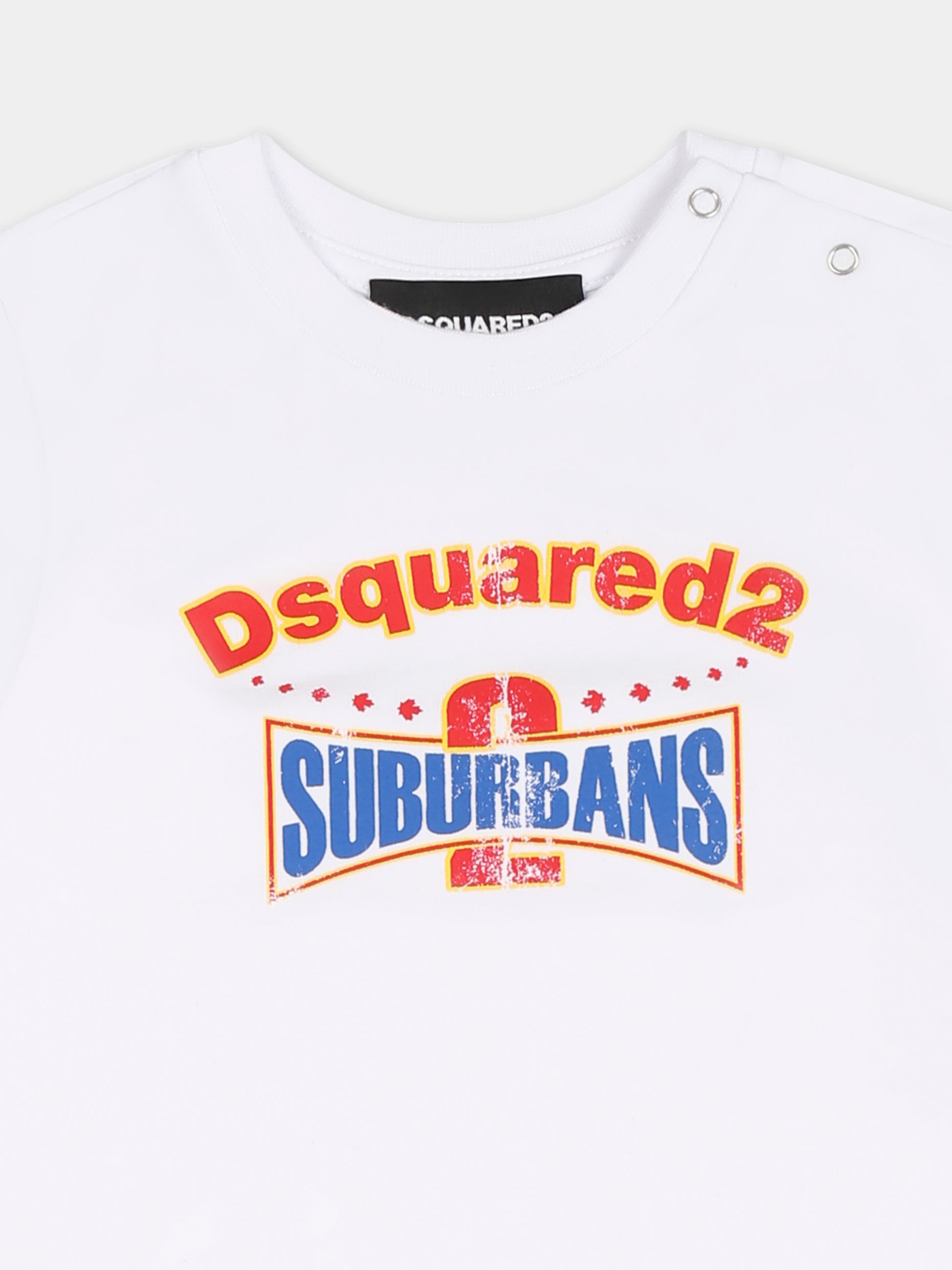 Completo bianco per neonato con logo rosso e blu,Dsquared2,DQ2877 D0016 D2S13B DQ100