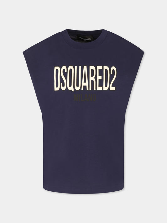 T-shirt blu per bambino con logo,Dsquared2,DQ2900 D0A47 D2MT23U DQ880