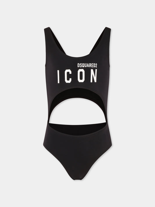 Costume intero nero per bambina con logo,Dsquared2,DQ2958 D000V D2M133F DQ900