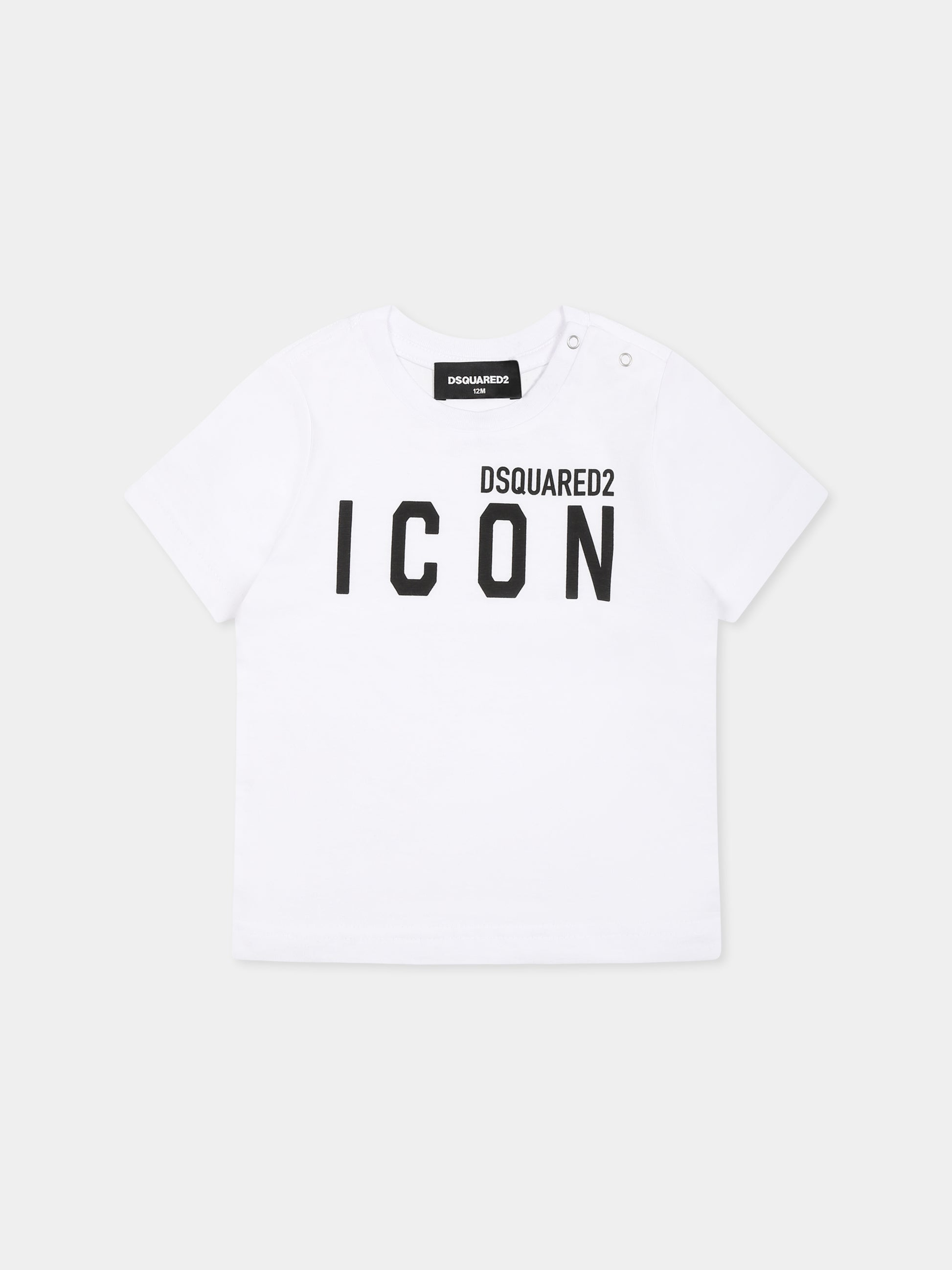 T-shirt bianca per neonato con logo nero,Dsquared2,DQ2968 D004G D2T1167B DQ100