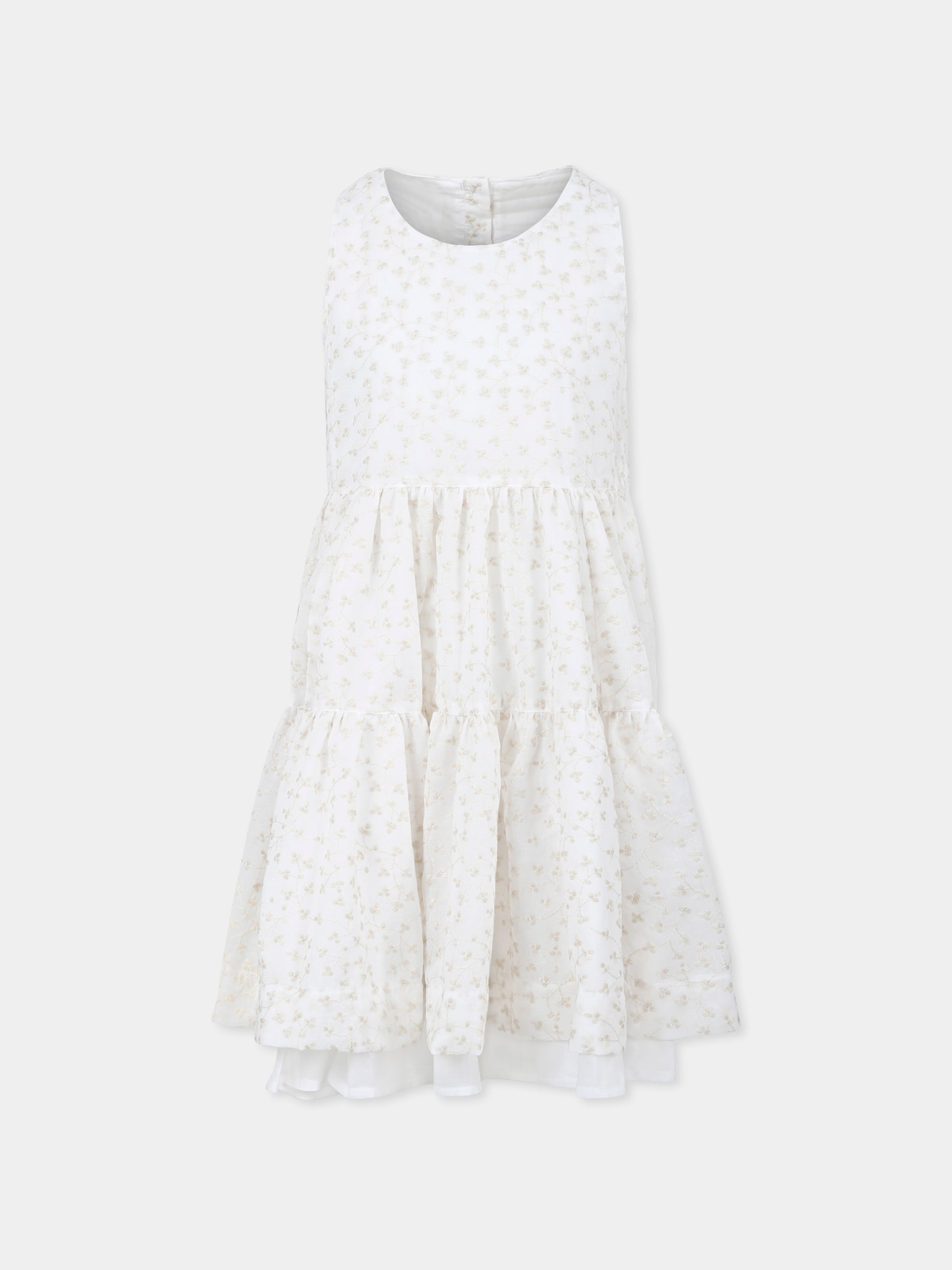 Vestito avorio per bambina con ricamo floreale,Caffe' D'orzo,ZW1A82 M0063 100AV