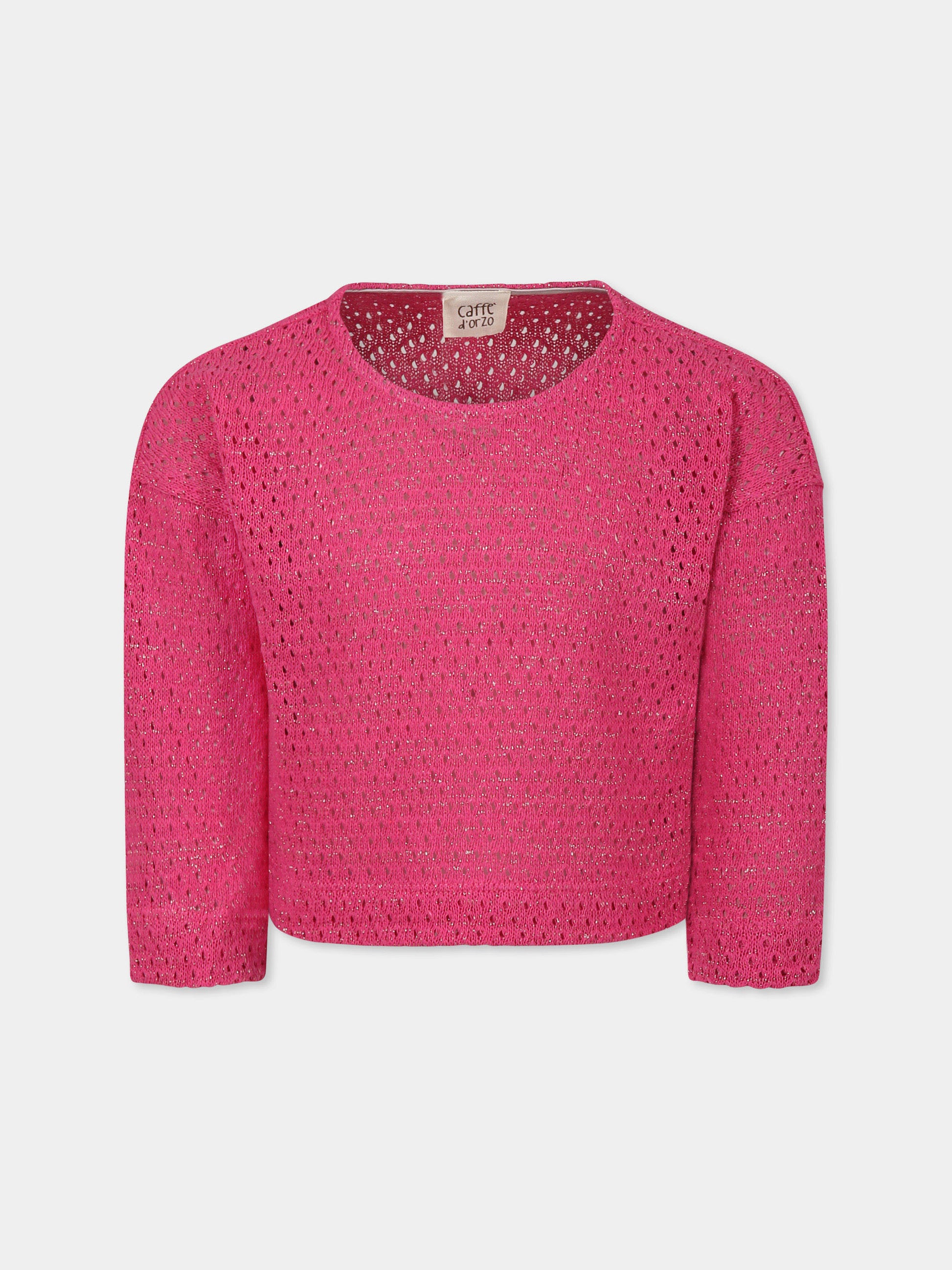 Maglione fucsia crop per bambina con dettagli in lurex,Caffe' D'orzo,ZW9A00 Q0043 50L