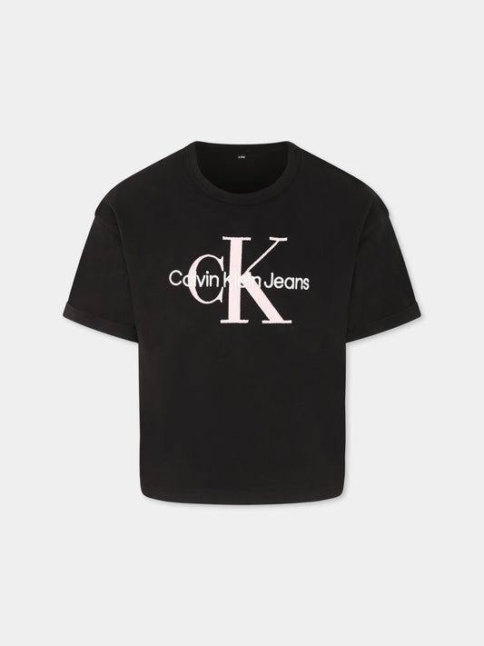 T-shirt nera per bambina con logo,Calvin Klein Kids,25S CKIG0IG02861J IG0IG02861 BEH