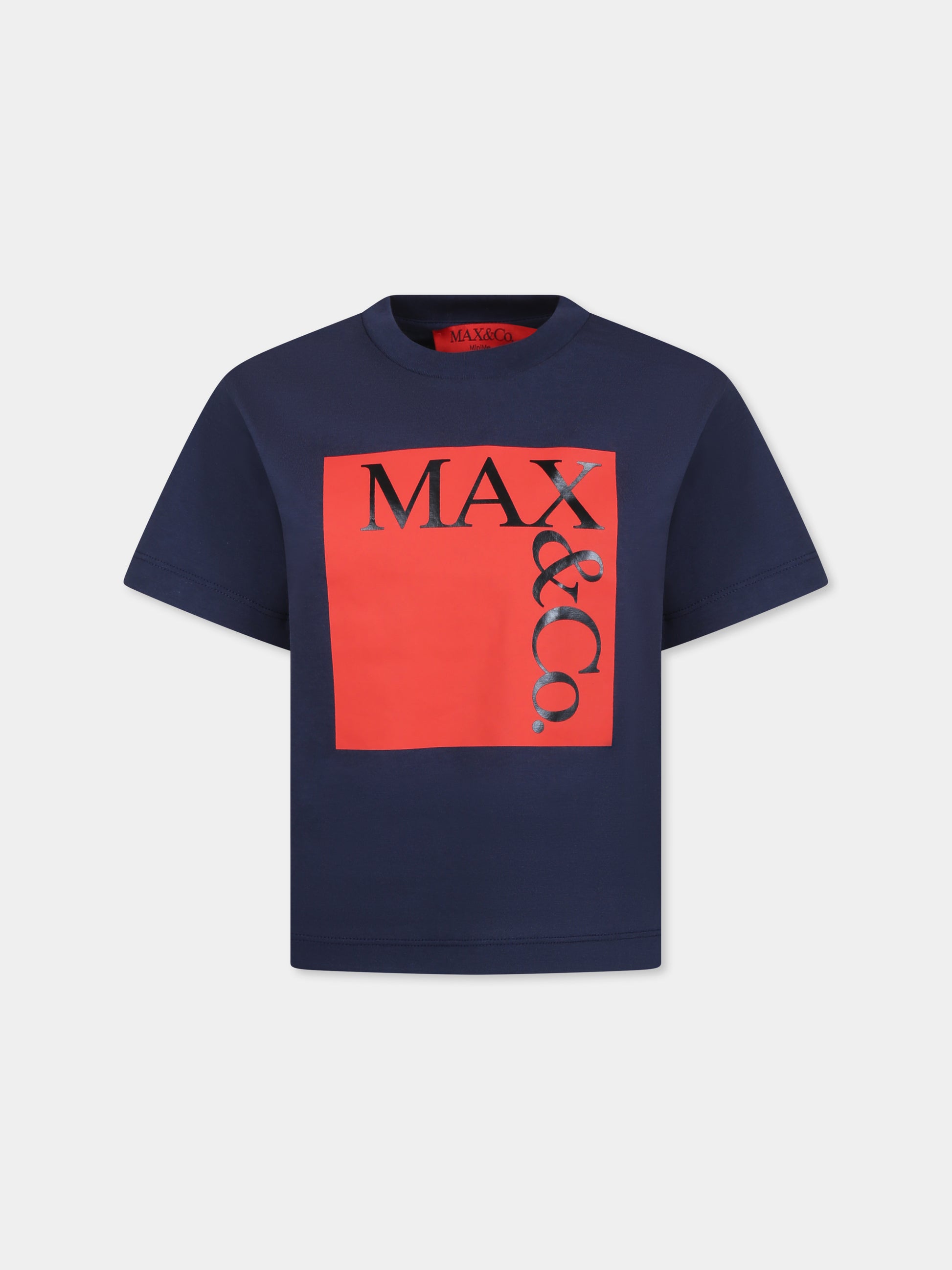 T-shirt blu per bambina con logo,Max&co,MX0005 MX057 MAXT1F MX80B
