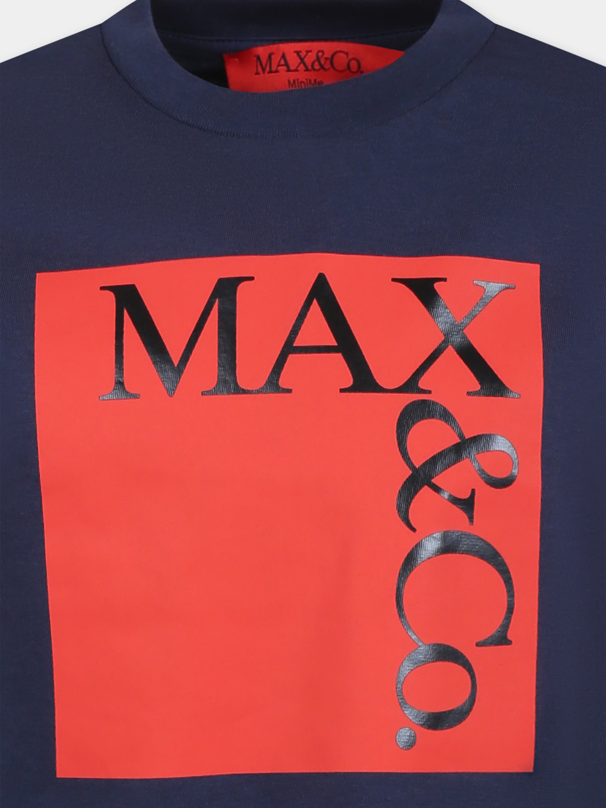 T-shirt blu per bambina con logo,Max&co,MX0005 MX057 MAXT1F MX80B