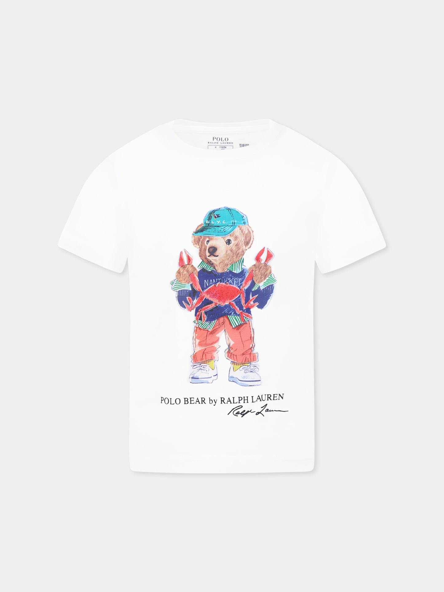 White t-shirt for boy with Polo Bear