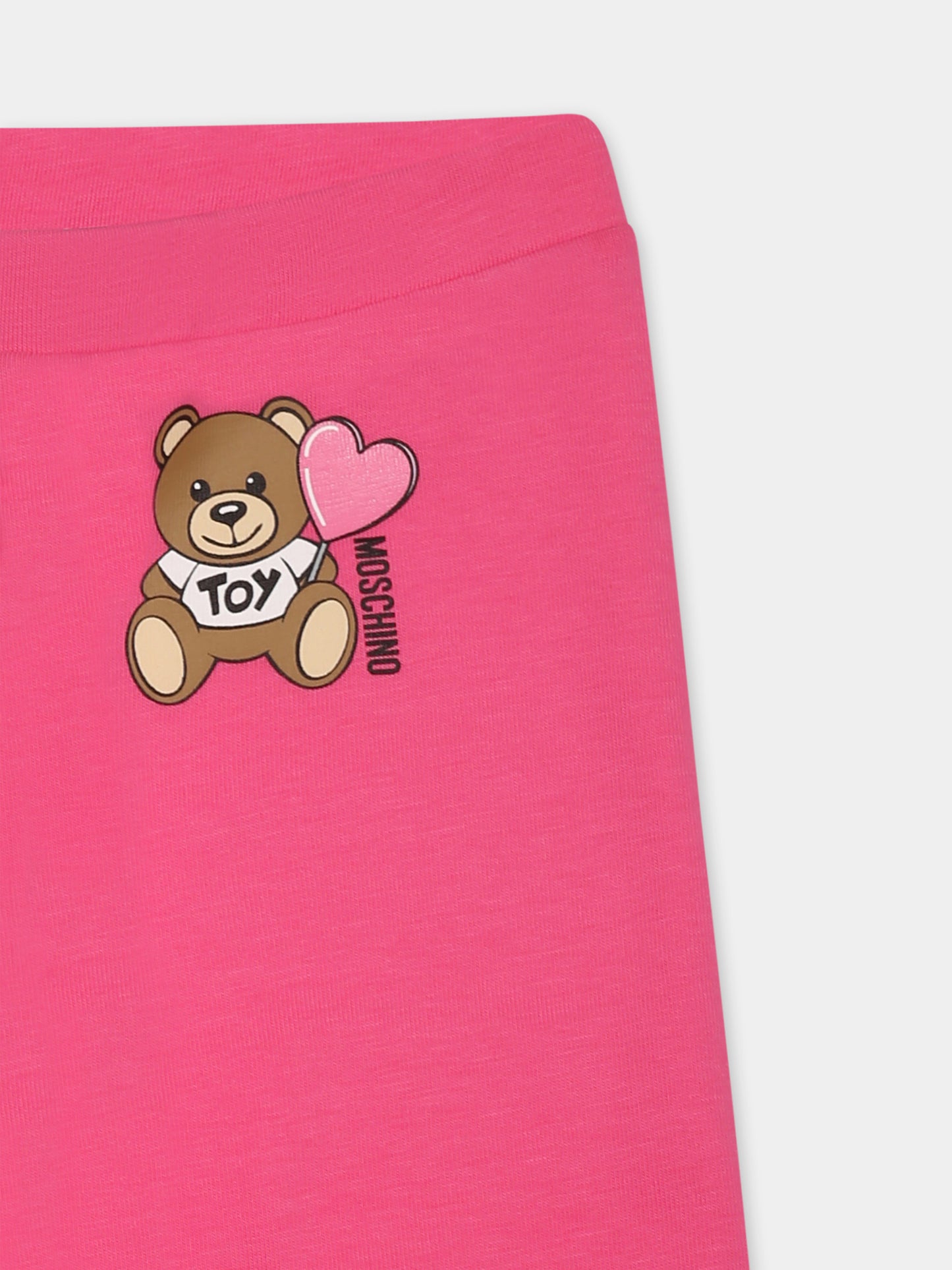 Leggings fucsia per neonata con Teddy Bear e cuore,Moschino Kids,MEP032 LBA00 50533