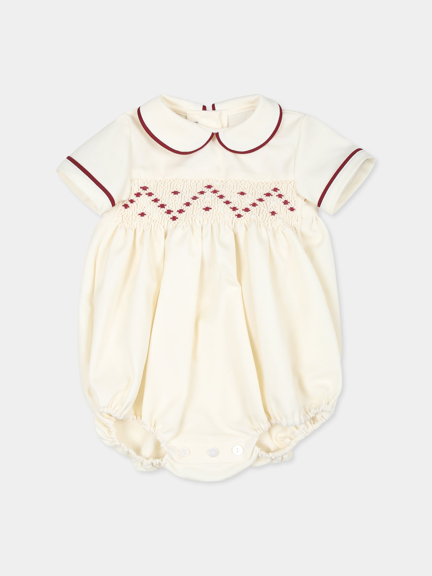 Pagliaccetto avorio con dettagli bordeaux per neonati,Divini,DVI S 00101
