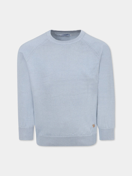 Light blue sweater for boy with logo patch