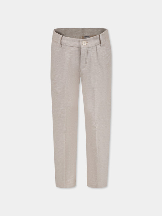 Beige trousers for boy with logo patch