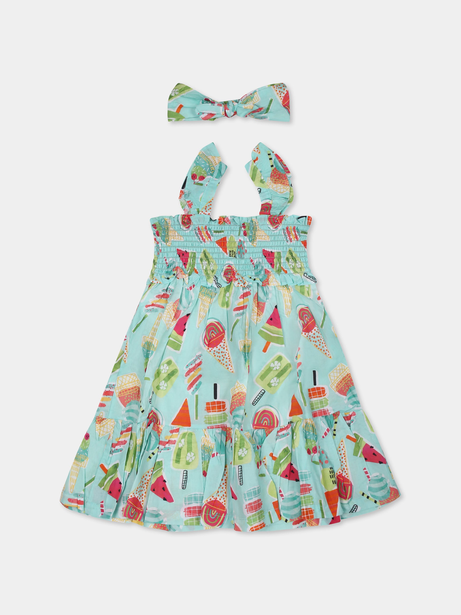 Copricostume verde per bambina con gelato all-over,Mayoral,3939 044