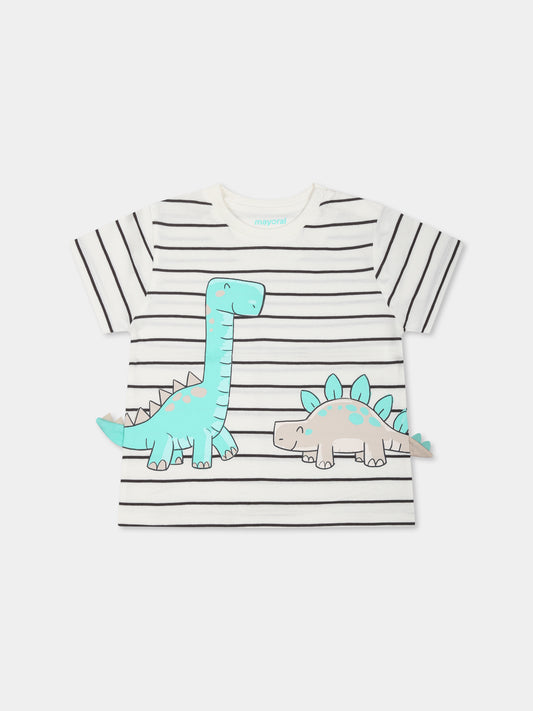 T-shirt bianca per neonato con stampa dinosauri,Mayoral,1061 039