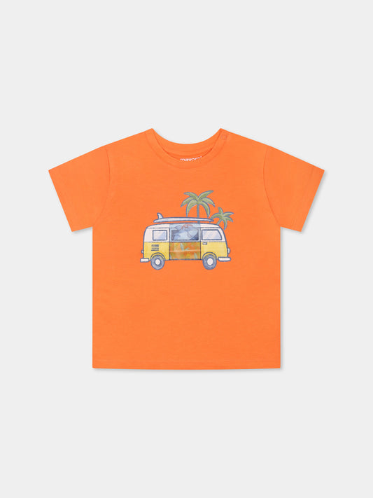 T-shirt arancione per neonato con stampa squalo,Mayoral,1063 044