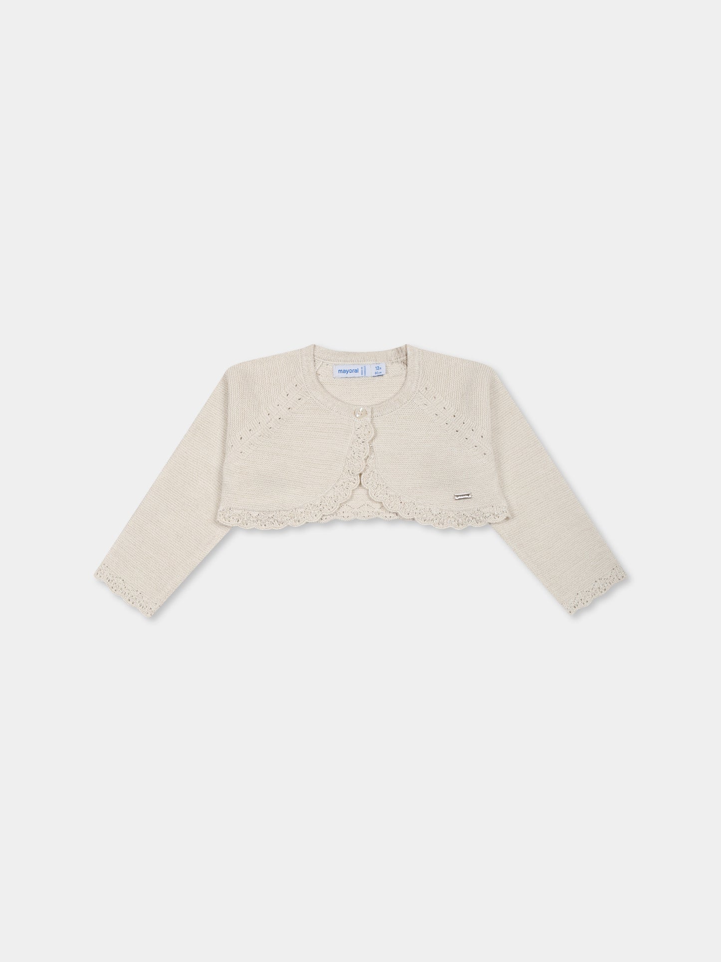 Cardigan beige per neonata con logo,Mayoral,306 044