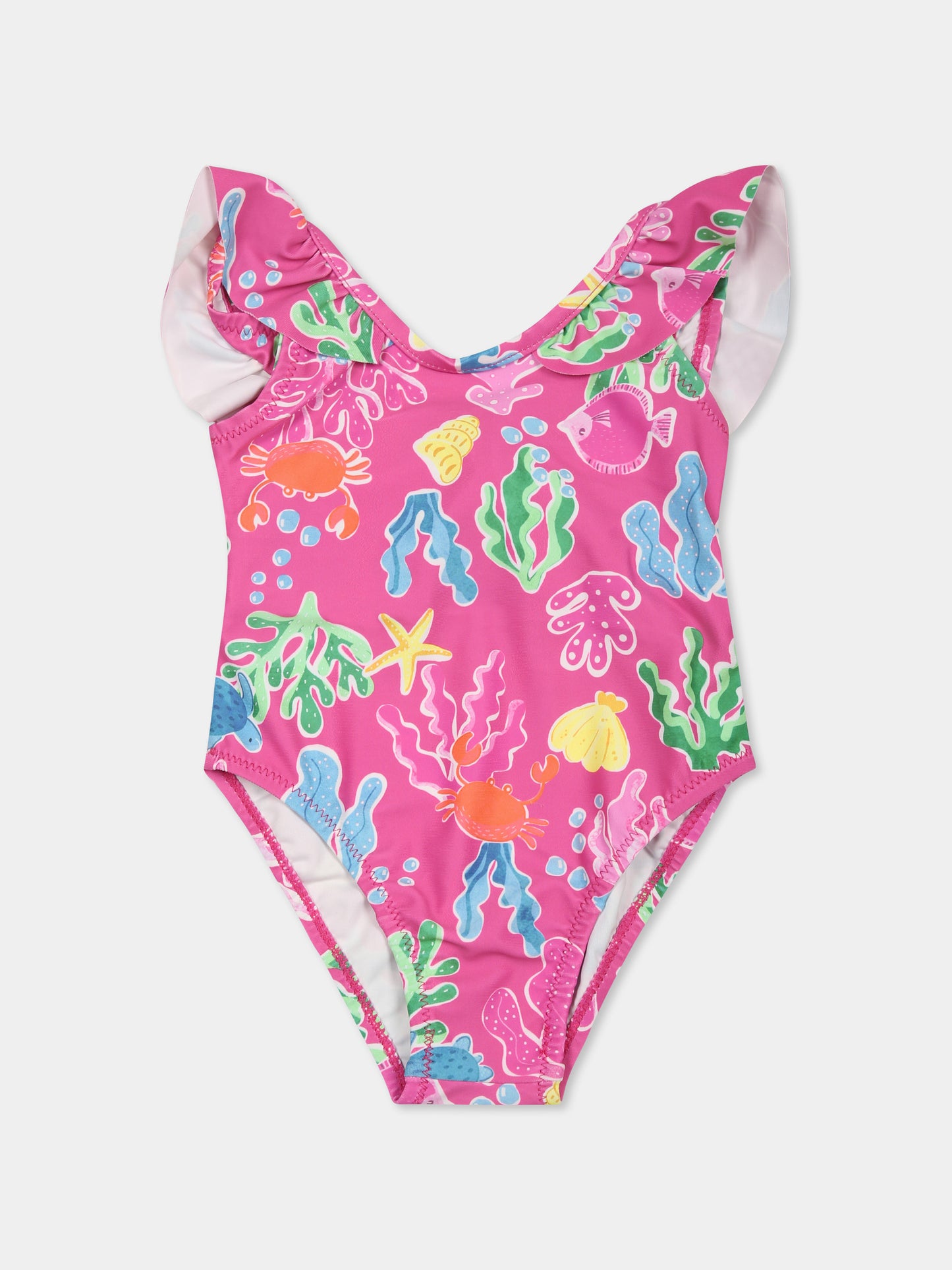Costume inteno fucsia per neonata con stampa a tema marino,Mayoral,1742 048