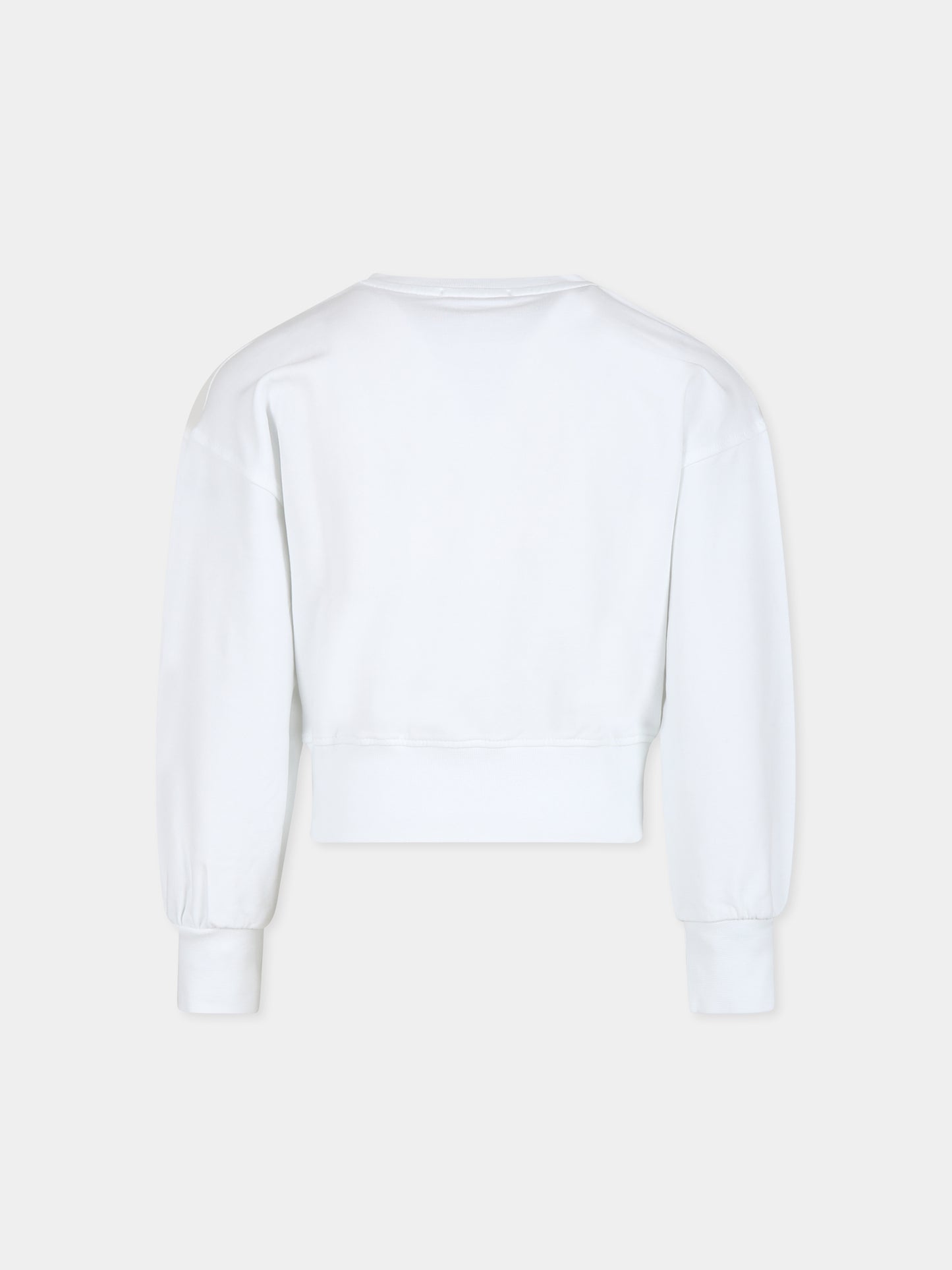 Felpa crop bianca per bambina con logo e strass,Pinko,S4PIBGSW133 001