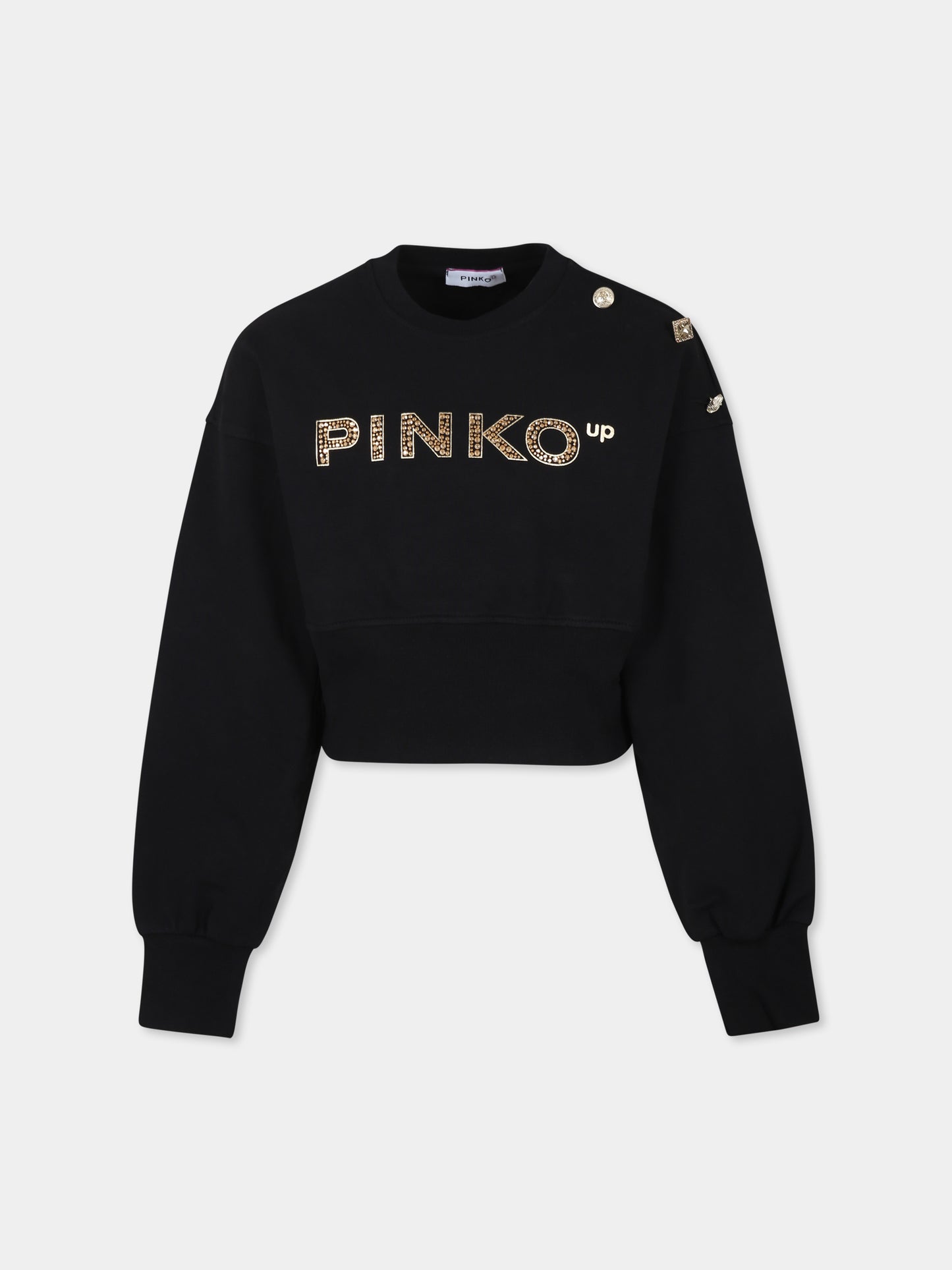 Felpa crop nera per bambina con logo,Pinko,S4PIJGSW198 110