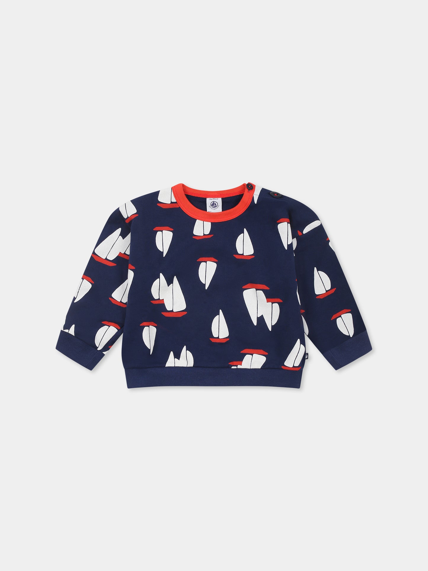 Felpa blu per neonato con barca a vela all over,Petit Bateau,A0COI MEDIEVAL/MULTICO 01