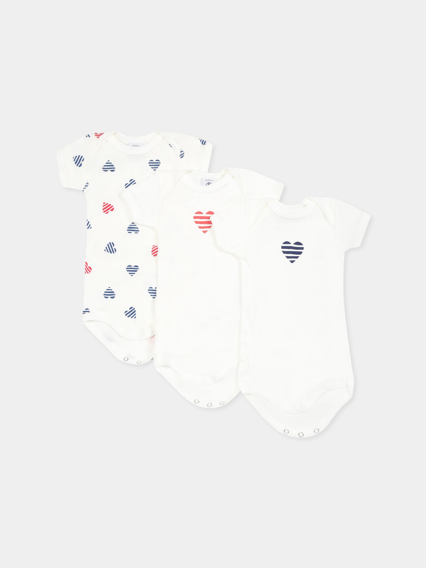 Set body bianco per neonati con cuori,Petit Bateau,A0CXD VARIANTE 1 00