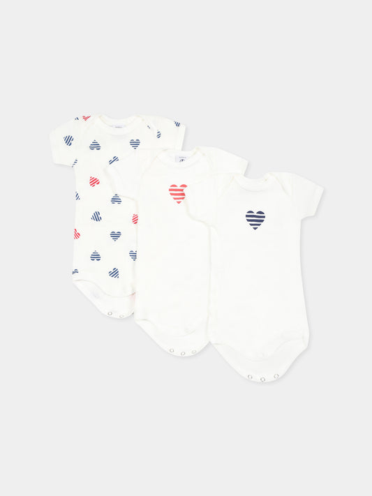 Set body bianco per neonati con cuori,Petit Bateau,A0CXD VARIANTE 1 00