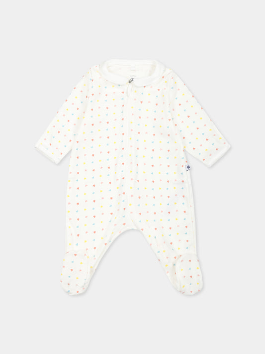 Tutina avorio per neonati con cuori,Petit Bateau,A0CJ7 MARSHMALLOW/MULTICO 01