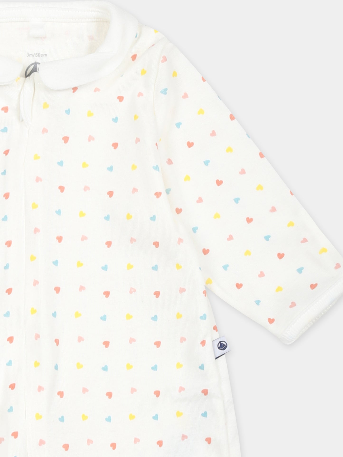 Tutina avorio per neonati con cuori,Petit Bateau,A0CJ7 MARSHMALLOW/MULTICO 01