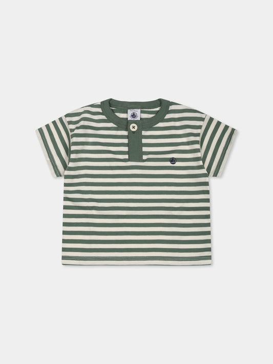 T-shirt verde per neonato,Petit Bateau,A0CWD PALMERAIE/AVALANCHE 01