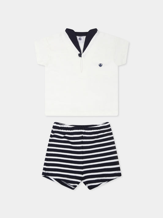 Completo multicolor per neonato con logo,Petit Bateau,A0CPA SMOKING/MARSHMALLOW 01