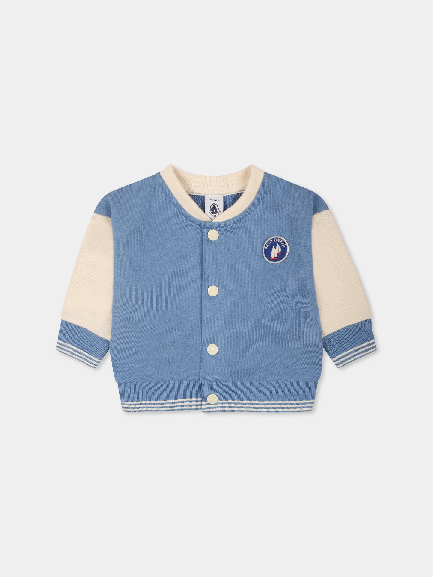 Felpa celeste per neonato con logo,Petit Bateau,A0CPP ALASKA/AVALANCHE 01