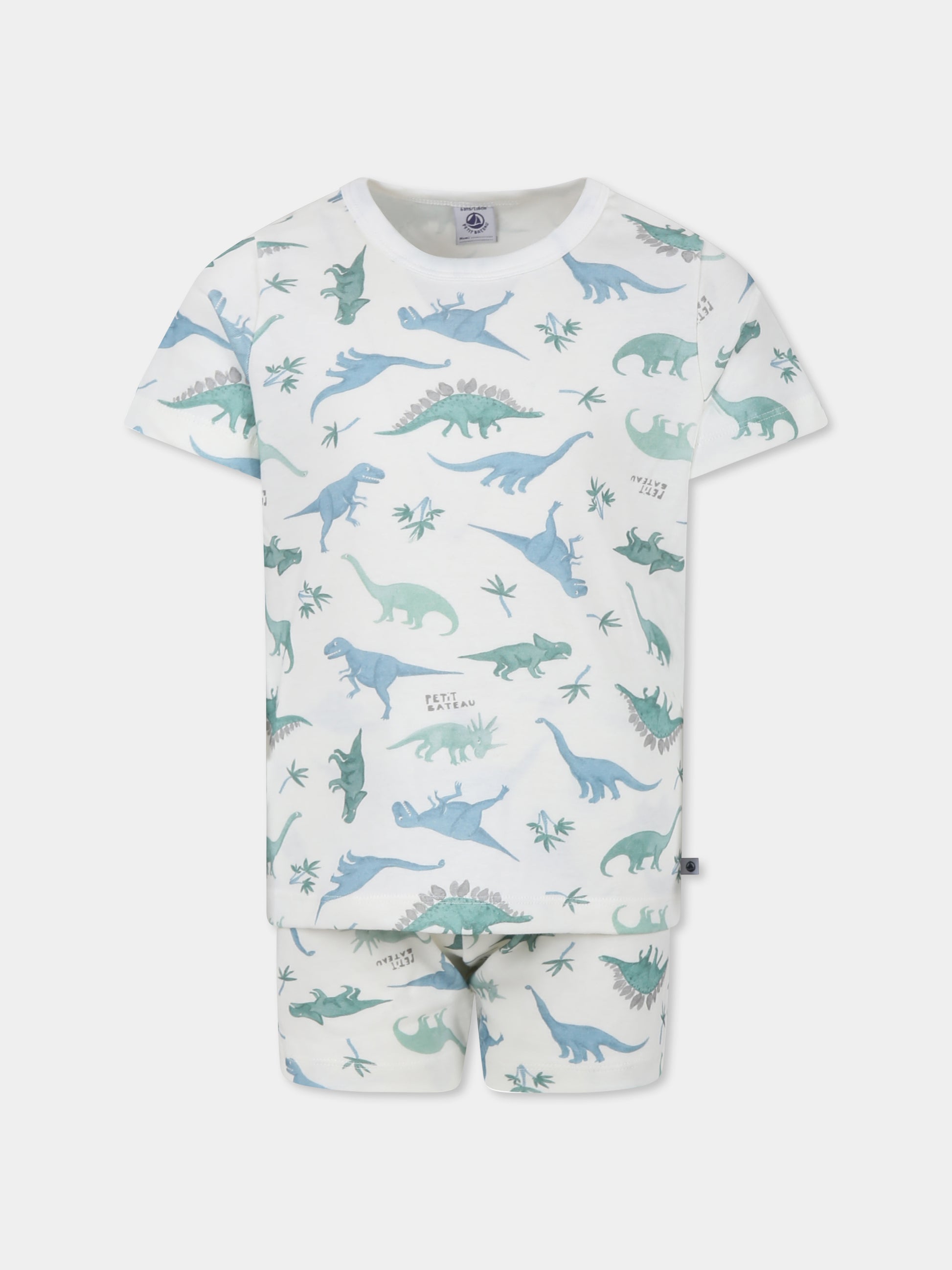 Pigiama bianco per bambino con dinosauri,Petit Bateau,A0CTL MARSHMALLOW/MULTICO 01