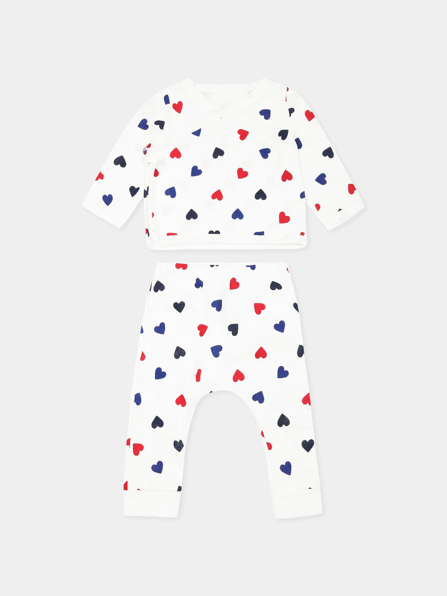 Completo nascita bianco per neonati con cuori,Petit Bateau,A0BN5 MARSHMALLOW/MULTICO 01