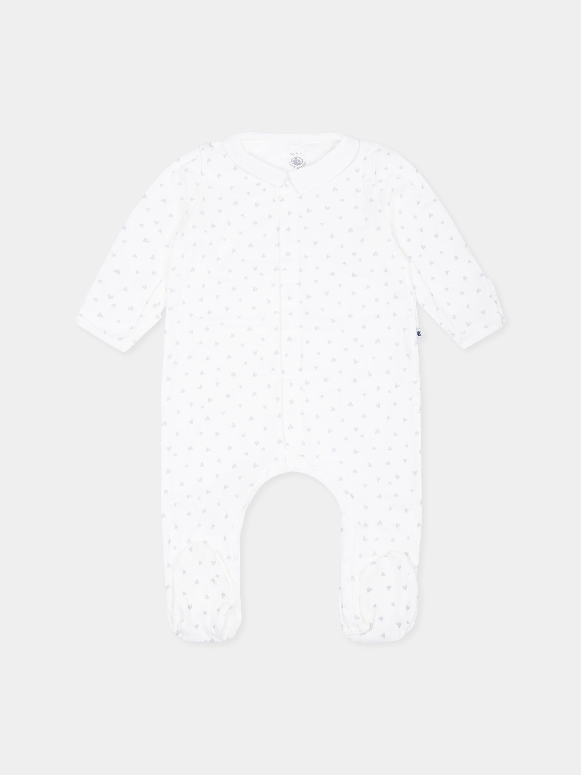 Tutina avorio per neonati con cuori all over,Petit Bateau,A0AV8 MARSHMALLOW/GOMME 01