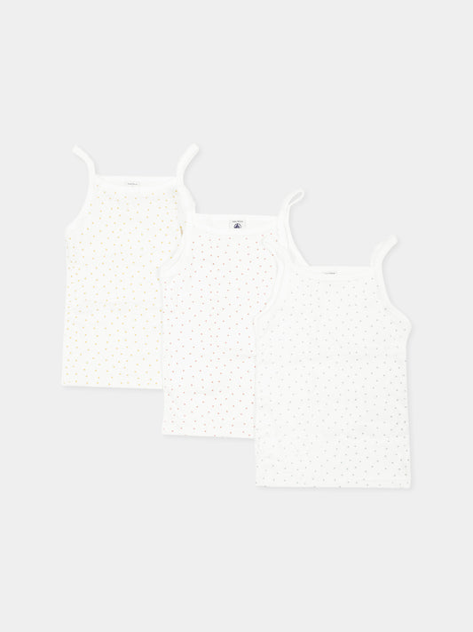 Set canottiere bianche per bambina con cuori,Petit Bateau,A0A47 VARIANTE 1 00