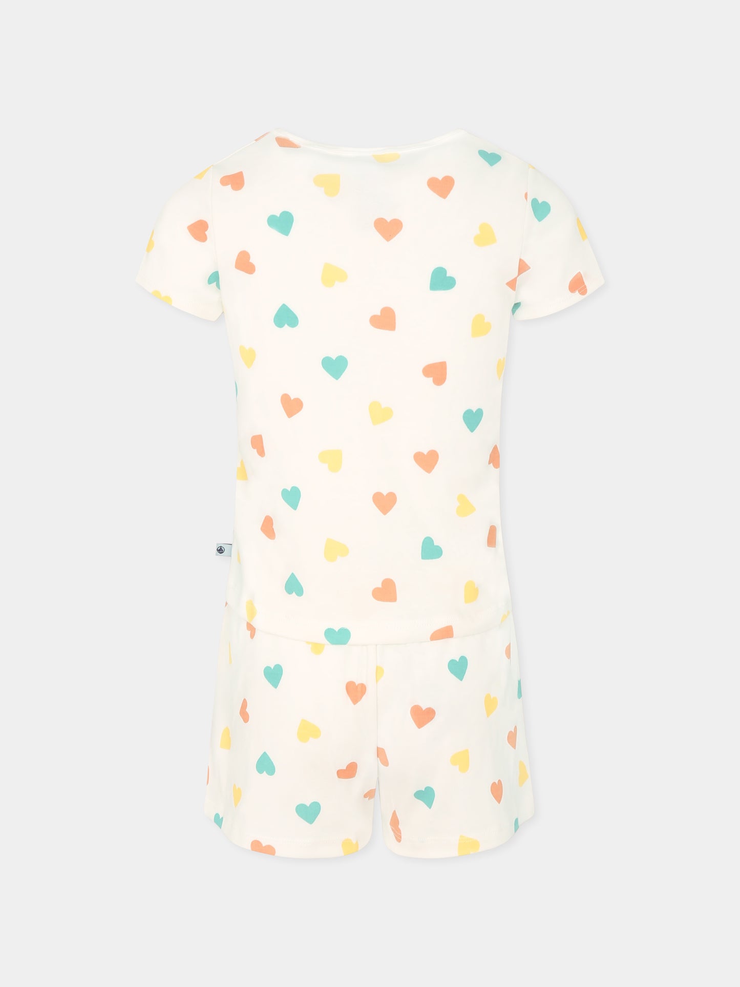 Pigiama bianco per bambina con cuori all over,Petit Bateau,A0CJZ MARSHMALLOW/MULTICO 01