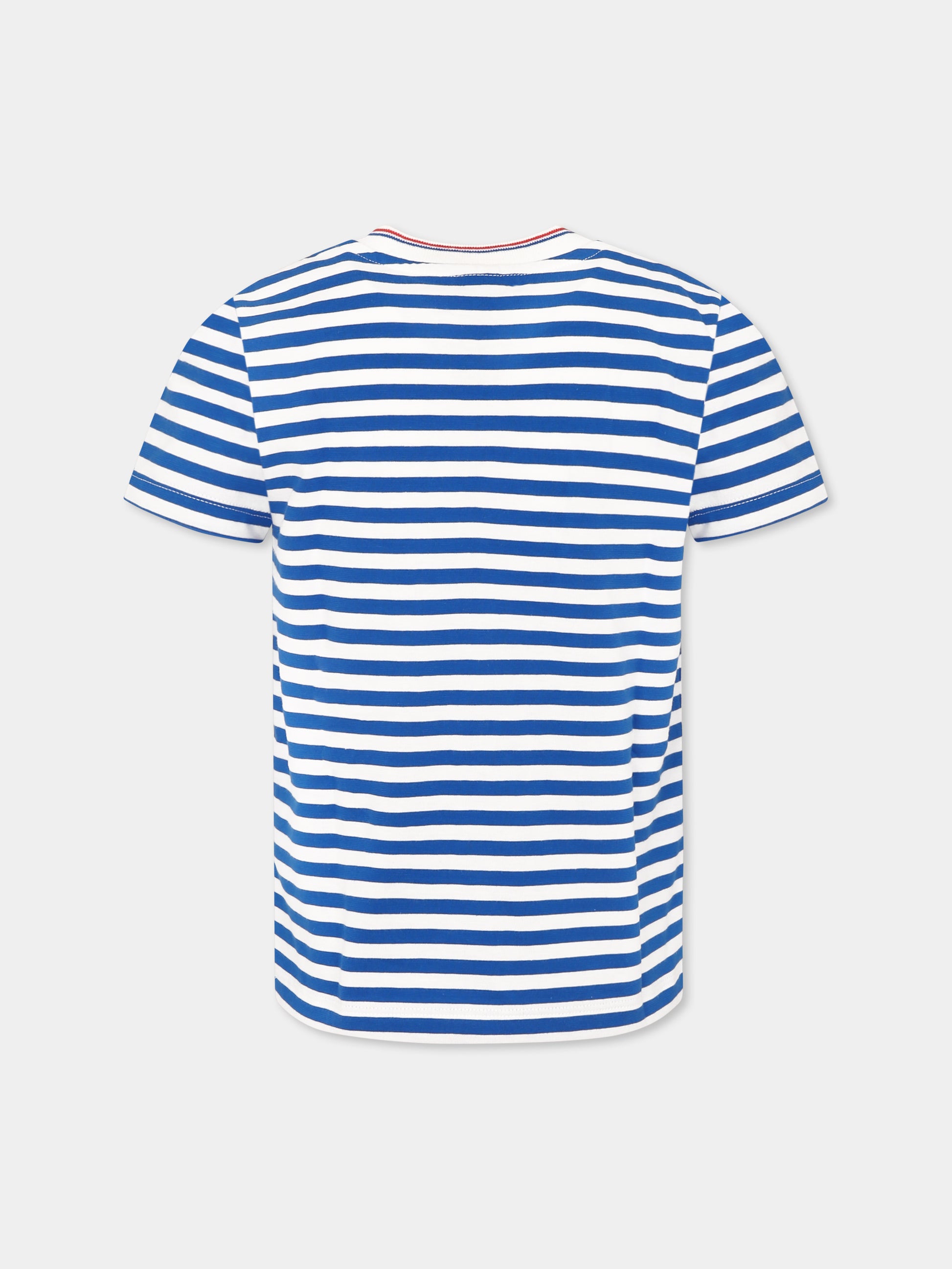 T-shirt azzura per bambino con logo,Petit Bateau,A0CYW PORCELANA/MARSHMALLOW 01