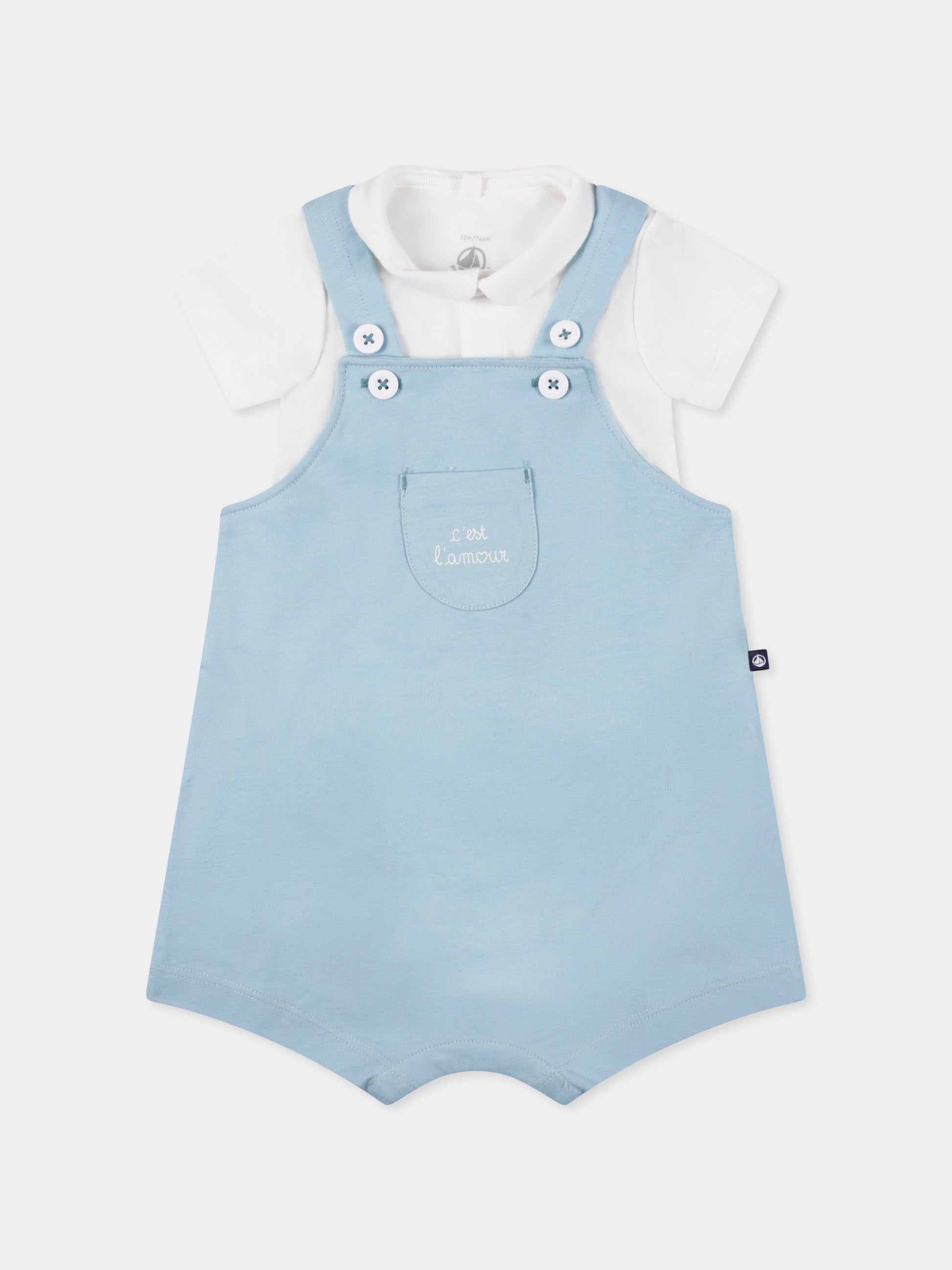 Salopette celeste per neonato con scritta,Petit Bateau,A0DAP AQUATIC 01