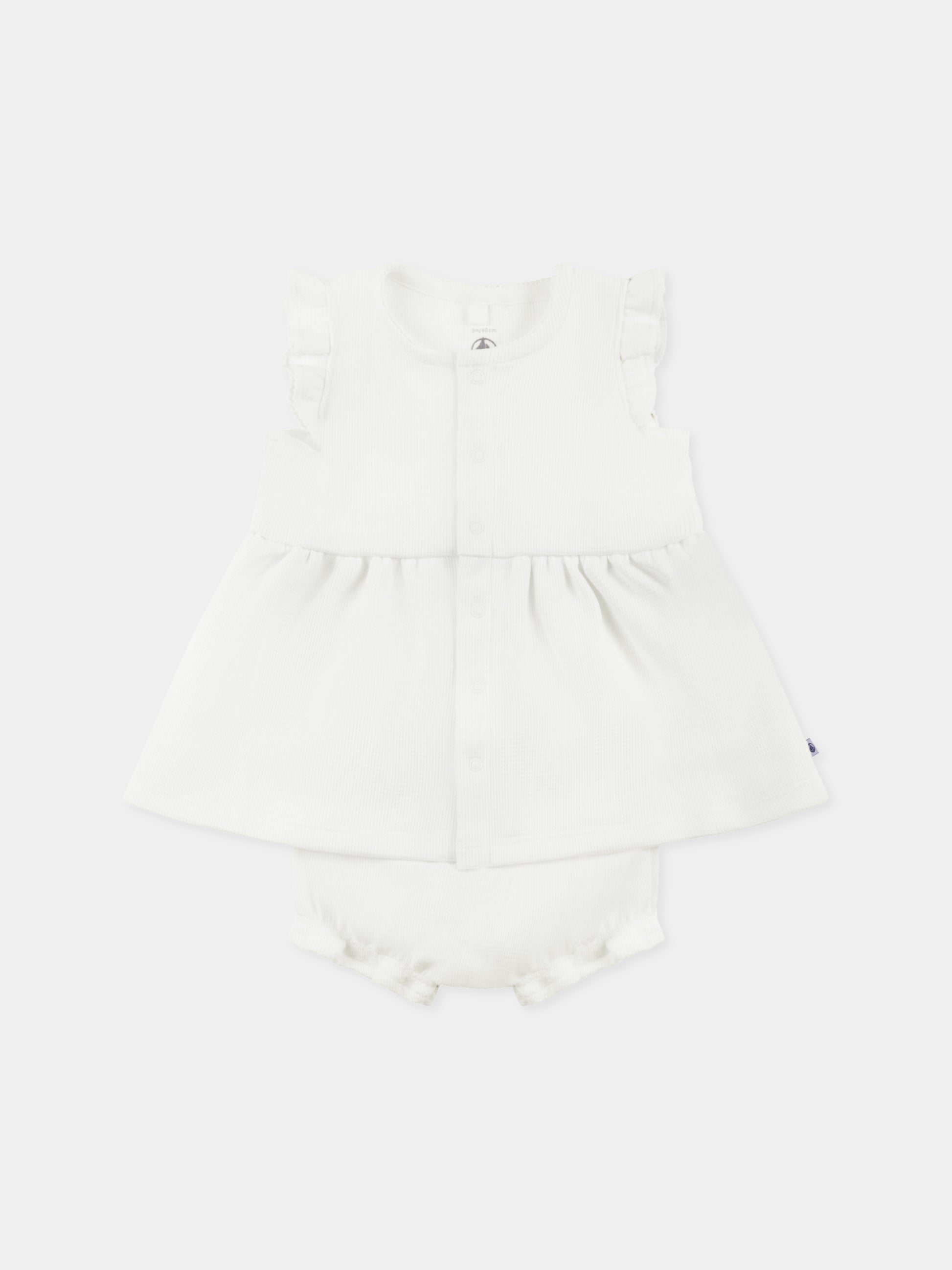 Vestito bianco per neonata,Petit Bateau,A0CHG MARSHMALLOW 02