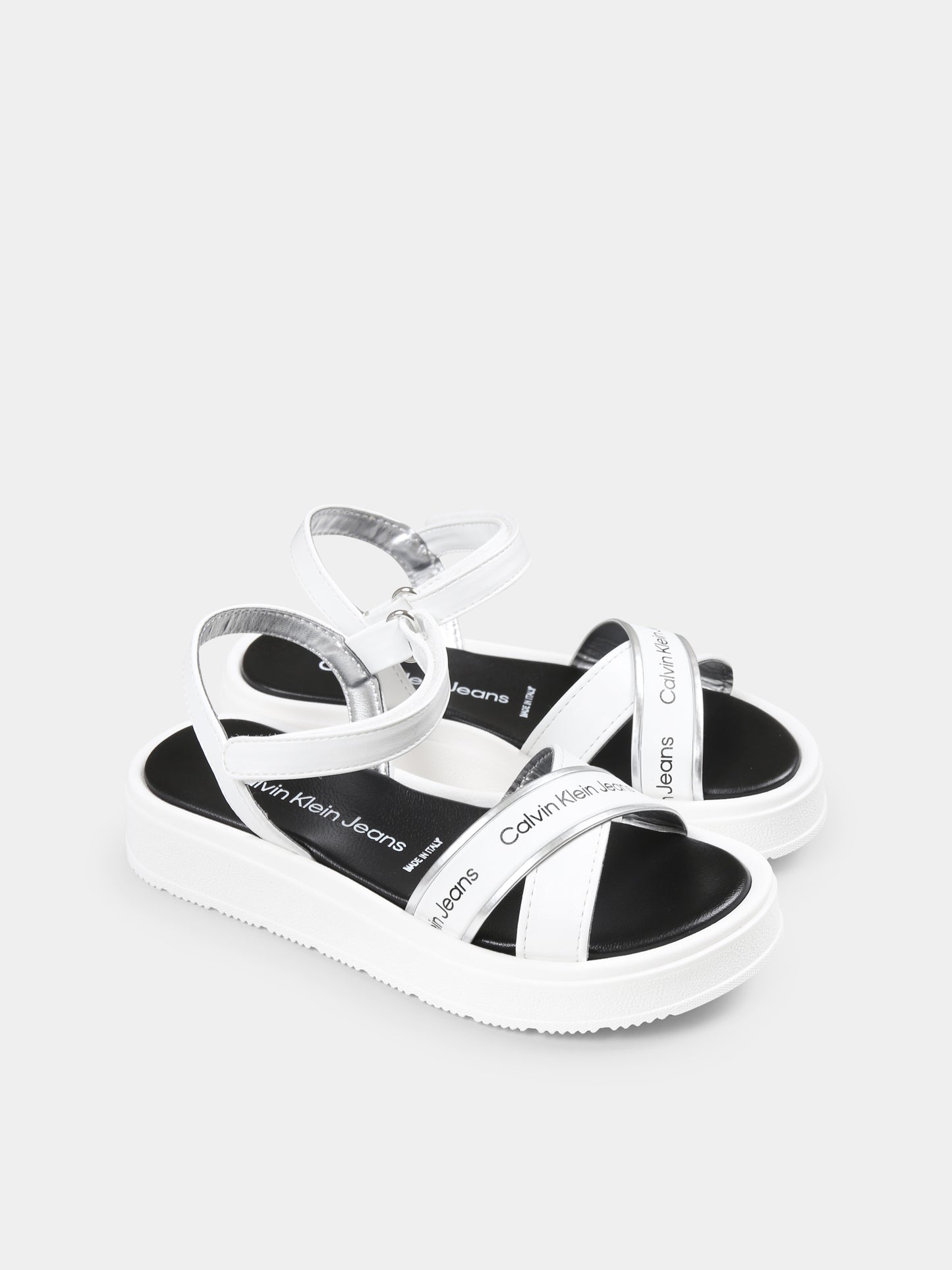Sandali bianchi per bambina con logo,Calvin Klein Kids,V4A2 82054 0371X025