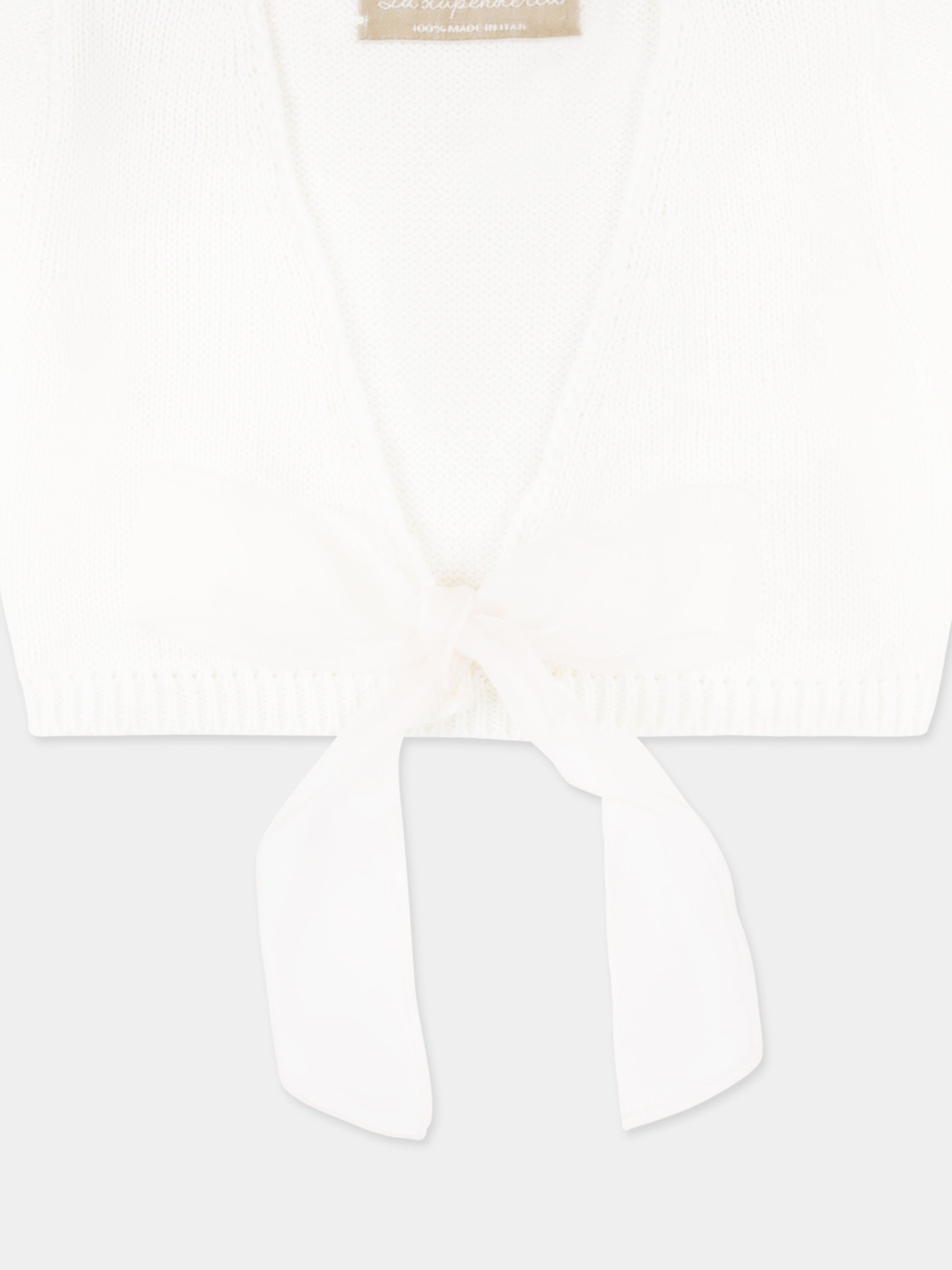 Cardigan avorio per neonata con fiocco,La Stupenderia,SCSC52802 O23