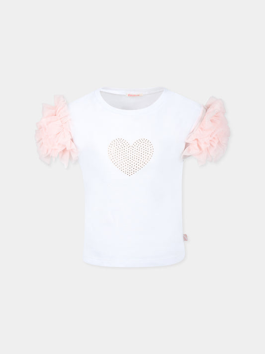 T-shirt bianca per bambina con cuore,Billieblush,U20991 10P