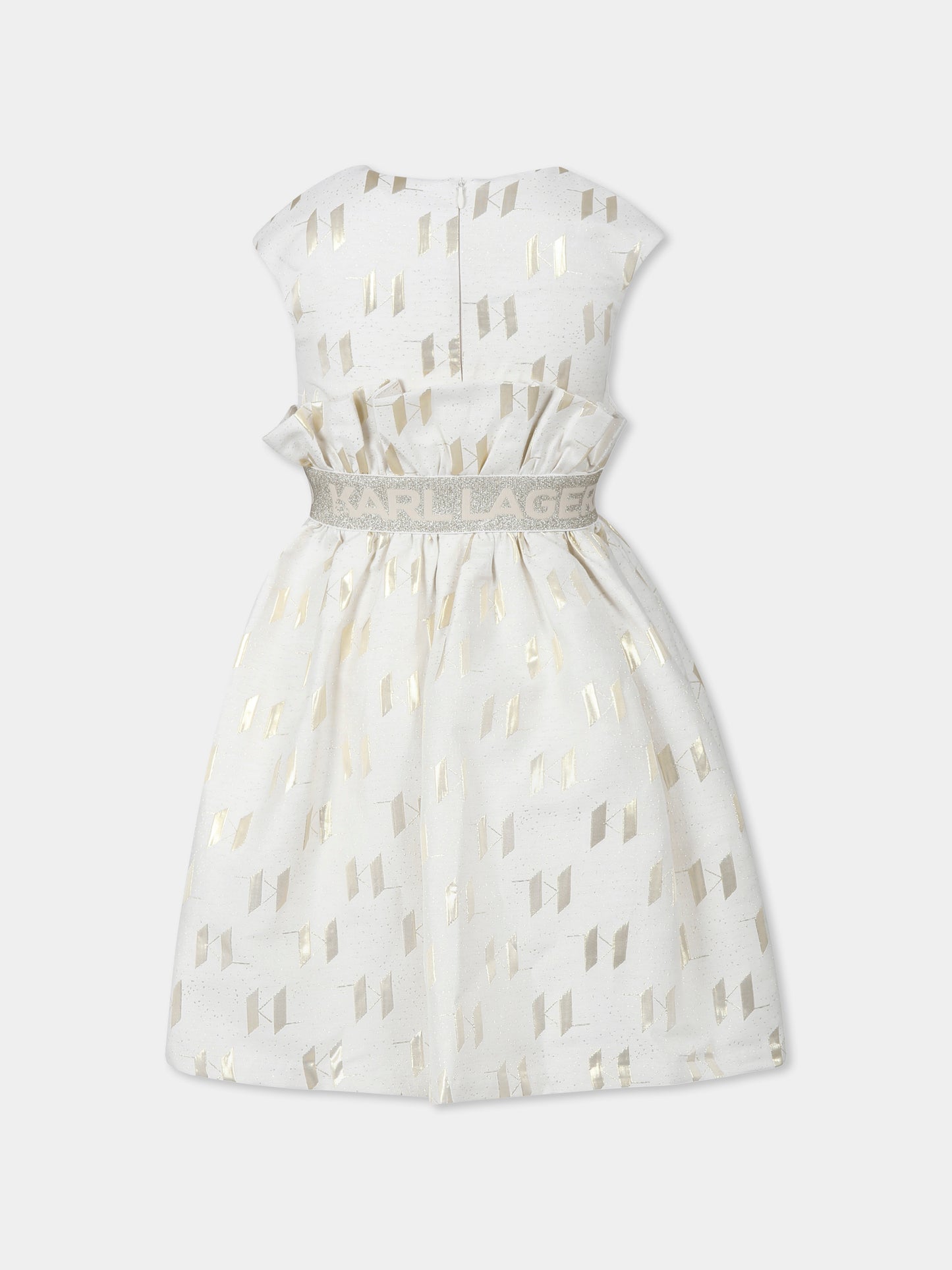 Vestito avorio per bambina con logo all over,Karl Lagerfeld Kids,Z30465 N81